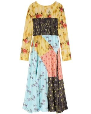 Ganni Floral-Patchwork Smocked Maxi Dress - White