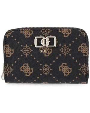Guess Emelie Logo-Print Zip-Around Wallet - Black