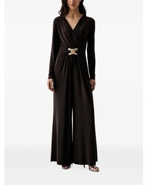 Joseph Ribkoff Hammered-Buckle Wrap-Style Jumpsuit - Black