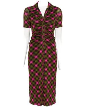Diane von Furstenberg Zoey Gingham-Print Ruched Midi Dress - Brown