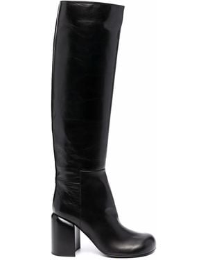 Jil Sander Knee-Length High-Heel Leather Boots - Black