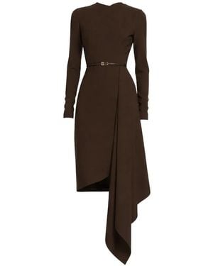 Elie Saab Belted Draped Midi Dress - Brown