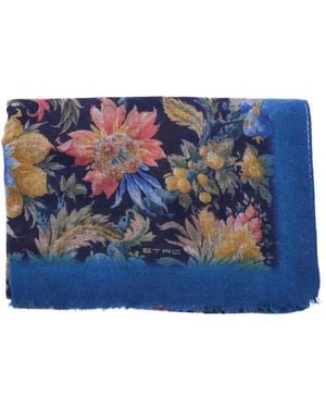 Etro Cashmere Floral-Print Scarf - Blue