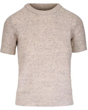 Akris Leinen-Baumwoll-Pullover Mit Pailletten - Natur
