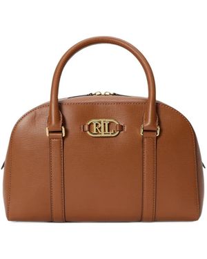 Ralph Lauren Logo-Plaque Leather Tote Bag - Brown