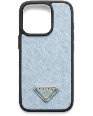 Prada Saffiano Leather Iphone 16 Pro Case - Blue