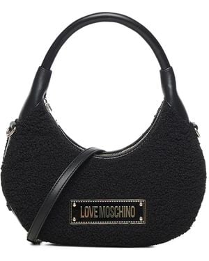 Love Moschino Faux-Fur Logo-Plaque Shoulder Bag - Black