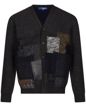 Junya Watanabe Cardigan Im Patchwork-Look Mit Fischgrätenmuster - Blau