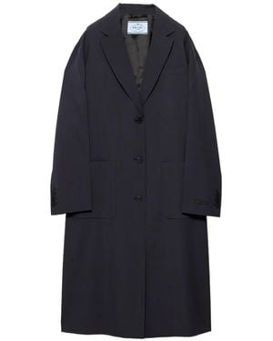 Prada Single-Breasted Light Wool Coat - Blue