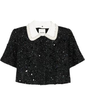 Sandro Sequin-Embellished Cropped Jacket - Black