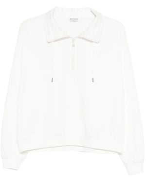 Brunello Cucinelli Zip-Collar Sweatshirt - White