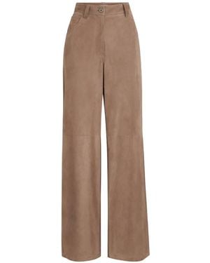 Brunello Cucinelli Suede Baggy Trousers With Monili - Natural