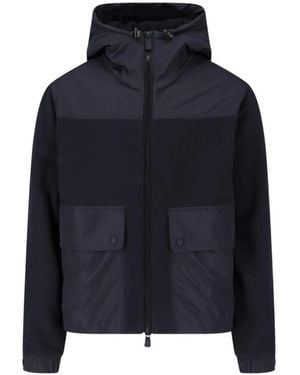 Moncler Hooded Zip-Up Panelled Jacket - Blue