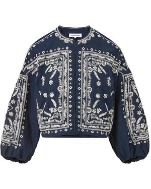 Veronica Beard Drake Embroidered Cotton Jacket - Blue