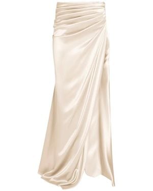 ALEXIA & ANTONIA Draped Side-Slit Maxi Skirt - Natural