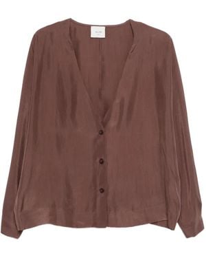 Alysi V-Neck Button Jacket - Brown