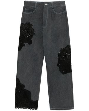 Collina Strada Lace Panels Straight-Leg Jeans - Grey