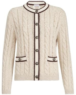 Brunello Cucinelli Weiche Strickjacke Aus Schurwolle Und Kaschmir Mit Diamantgarn - Natur