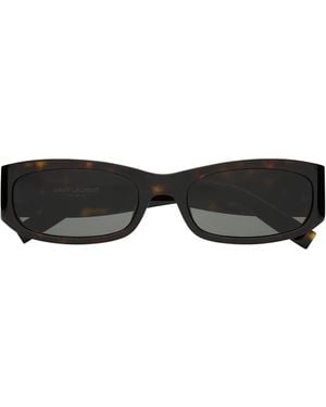 Saint Laurent Gafas de sol rectangulares con placa del logo - Negro