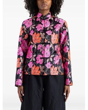Comme des Garçons Floral-Jacquard Toggle-Fastening Jacket - Black