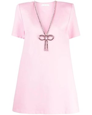 Area Crystal Bow V Neck T-Shirt Dress - Pink