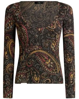 Etro Ribbed Sweater With Floral Paisley Motif - Black