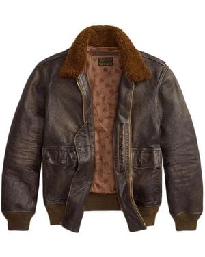 RRL Shearling-Collar Leather Jacket - Brown