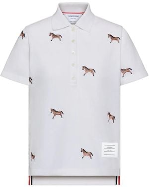 Thom Browne Lunar New-Year Piqué Horse Embroidery Polo - White