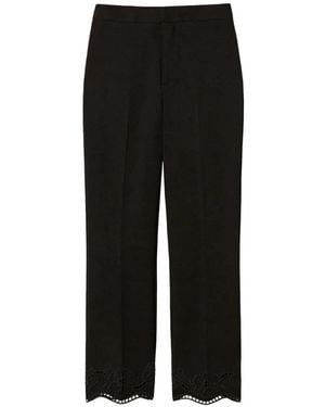 Twinset Straight Trousers With Broderie Anglaise - Black