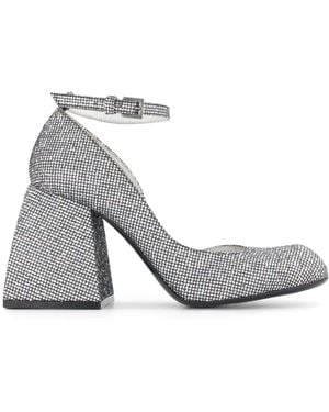 NODALETO Square-Toe Block-Heel Court Shoes - White