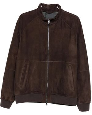 Corneliani Zip-Front Suede Leather Jacket - Brown