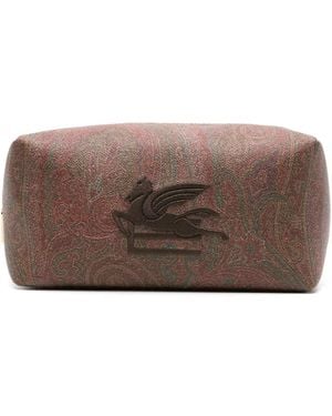 Etro Bestickter Pegaso Kulturbeutel Mit Paisley-Print - Braun