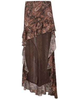 ANDAMANE Paisley-Print Ruffled Maxi Skirt - Brown