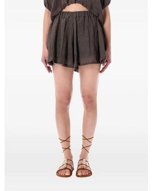 120% Lino Short À Taille Élastiquée - Black