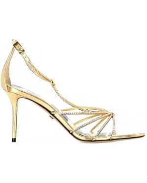 Mach & Mach Crystal-Embellished Metallic Leather Sandals - White
