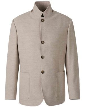 Canali High-Neck Patch-Pocket Jacket - Grey