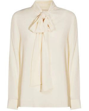 Glanshirt Pussy-Bow Long-Sleeve Blouse - Natural