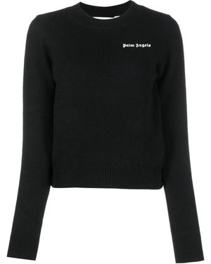Palm Angels Pull En Maille Nervurée À Logo Brodé - Noir