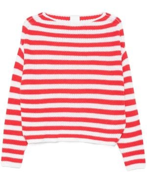 Allude Striped Boat-Neck Sweater - Red