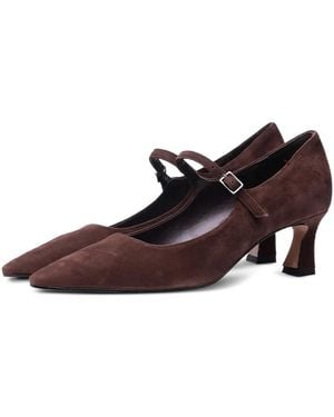 Poche Paris Buckle-Strap Heeled Court Shoes - Brown
