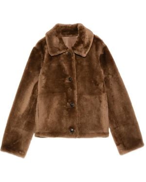 Yves Salomon Button-Fastening Shearling Jacket - Brown