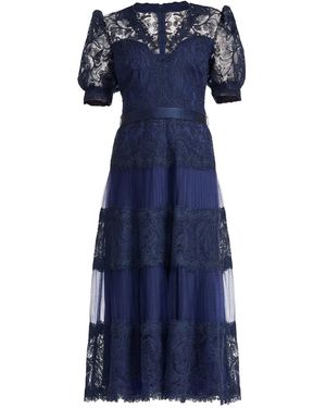 Tadashi Shoji Embroidered Pleated Midi Dress - Blue