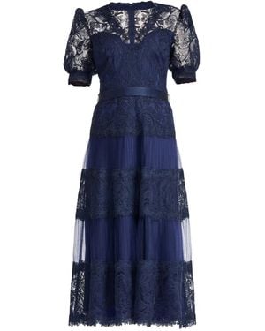 Tadashi Shoji Embroidered Pleated Midi Dress - Blue