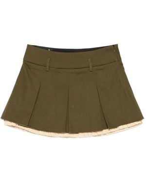 R13 Pleated Mini Skirt With Underlining - Green