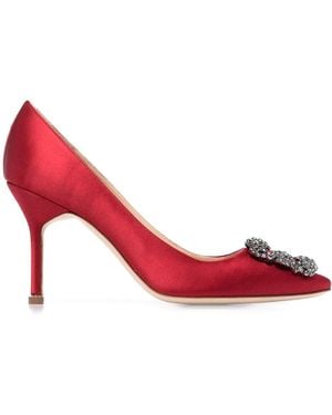 Manolo Blahnik Hangisi 70 Crystal-Buckled Court Shoes - Red