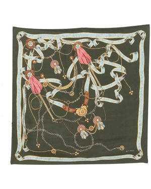 Etro Ribbon-Print Silk Scarf - Green