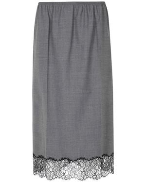 Semicouture Becka Lace-Trim Pleated Midi Skirt - Grey