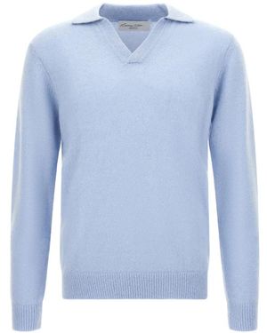 LARMERI STUDIO Long-Sleeve Cashmere Polo Shirt - Blue