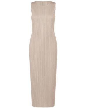 Pleats Please Issey Miyake Pleated Sleeveless Midi Dress - White
