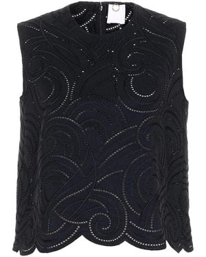 Mantu Faille Eyelet-Embroidered Scallop-Hem Blouse - Black